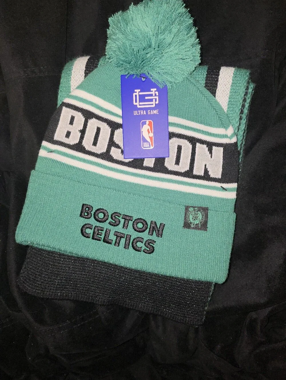 Boston Celtics Kids Pom Beanie Scarf Set - Green NWT Skully Set